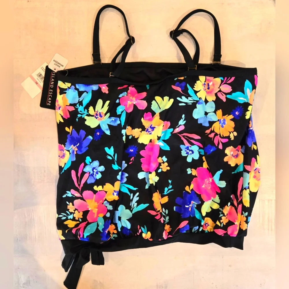 ISLAND ESCAPE Multicolor Floral Tankini Swim Top, NWT Size 10